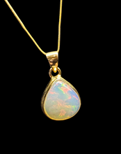 Load image into Gallery viewer, Pear Ethiopian Opal Pendant, Sterling Silver, 18K Gold Plated, October Birthstone, Aura Gem, Psychic Gemstone - GemzAustralia 