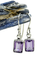Load image into Gallery viewer, Amethyst Earrings, Rectangle Shaped, Sterling Silver, Emerald Faceted, February Birthstone, Powerful Stone, 4.5 Carats