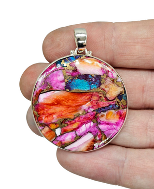 Round Shaped Oyster Turquoise & Pink Opal Pendant