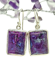 Load image into Gallery viewer, Mojave Turquoise Earrings, Sterling Silver, Rectangle Shaped, Purple Turquoise Earrings, Goddess Gemstone, Protection Gemstone - GemzAustralia 
