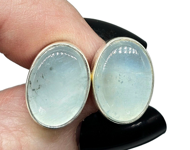 Statement Aquamarine Studs, March Birthstone, Oval Cabochon, Sterling Silver, 14 carats, Courage & Communication Gemstone - GemzAustralia 