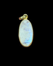 Load image into Gallery viewer, Rainbow Moonstone Pendant, Gold Plated Sterling Silver, Oval checkerboard Facet, Goddess Stone, Psychic Protection
