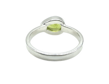 Load image into Gallery viewer, Peridot Ring, Size 8, Sterling Silver, August Birthstone, Side set Pear, Solitaire Ring, Destiny Stone, 16th Anniversary Gemstone - GemzAustralia 