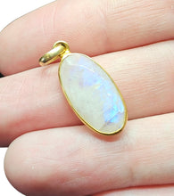 Load image into Gallery viewer, Rainbow Moonstone Pendant, Gold Plated Sterling Silver, Oval checkerboard Facet, Goddess Stone, Psychic Protection