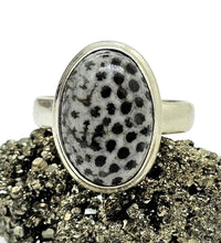 Load image into Gallery viewer, Size 6 Stingray Coral Ring, Oval Shaped, Sterling Silver, Black and White Coral, Fossilized, Honeycomb Pattern, Natural