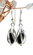 Load image into Gallery viewer, Black Tourmaline Cage Earrings, Sterling Silver, Raw Gemstones, Schorl Earrings