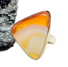 Load image into Gallery viewer, Botswana Agate Ring, Size 8.5, Sterling Silver, Orange &amp; White banded Gemstone, The Stone of Change, Harmony Stone, Balance Gemstone - GemzAustralia 