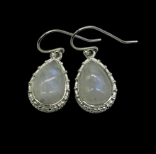 Load image into Gallery viewer, Rainbow Moonstone Earrings, Sterling Silver, Pear shaped, June Birthstone, Protection Stone, Love Rock - GemzAustralia 