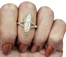 Load image into Gallery viewer, Biwa Pearl Ring, Size 9.25, Sterling Silver, June Birthstone, Highly Lustrous Pearl, Freshwater Pearl, Irregular Pearl