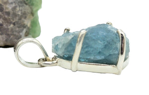 Raw Aquamarine Pendant, March Birthstone, Sterling Silver, Courage Gem, Communication with the Divine, Natural Rough Stone