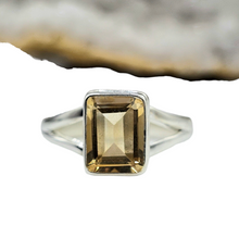 Load image into Gallery viewer, Citrine Rectangle Ring, Size 5.5, Emerald Faceted, 4 carats, Sterling Silver, November Birthstone, Money Gemstone - GemzAustralia 