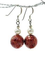 Load image into Gallery viewer, Sponge Coral &amp; Freshwater Pearl Earrings, Sterling Silver, Orange Red Coral, Love and Prosperity