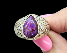 Load image into Gallery viewer, Purple Turquoise Ring, Size 8, Sterling Silver, Pear Shaped, Goddess Gem, Protection Stone, Powerful Stone, Good Fortune