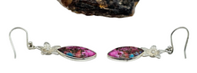 Load image into Gallery viewer, Pink Opal &amp; Oyster Turquoise Flower Earrings, Sterling Silver, Marquise Shaped, Love Stone, Copper Turquoise