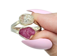 Load image into Gallery viewer, Raw Ruby &amp; Herkimer Diamond Ring, Size P 1/2, Sterling Silver, July and April Birthstones, Energy Stone