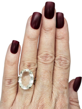 Load image into Gallery viewer, Clear Quartz Ring, Size M, Sterling Silver, 15 carats, Oval Faceted, Psychic Stone, Soul Cleanser, Clarity Gem, Thought Amplifier - GemzAustralia 