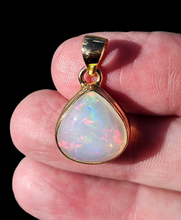 Load image into Gallery viewer, Pear Ethiopian Opal Pendant, Sterling Silver, 18K Gold Plated, October Birthstone, Aura Gem, Psychic Gemstone - GemzAustralia 