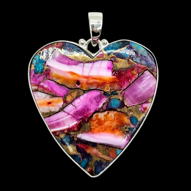 Statement Pink Opal & Oyster Turquoise Pendant, Heart, Sterling Silver, Copper Turquoise, Love Stone, Heart Chakra, Hope and Courage Stone - GemzAustralia 