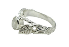 Load image into Gallery viewer, Rainbow Moonstone Leaf Ring, Size 9, Sterling Silver, Pear Shaped, Psychic Protection, Goddess Gemstone, Soul Talisman