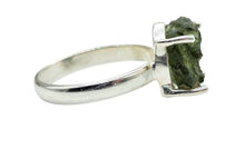 Load image into Gallery viewer, Raw Moldavite Ring, Size 7, Sterling Silver, Meteorite Stone, Forest green / Olive green Gem, Holy Grail Stone
