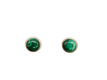 Load image into Gallery viewer, Malachite Studs, Sterling Silver, Round Shaped Earrings, Beautiful Rich Green Gemstone, Visionary Stone, Protection Gem - GemzAustralia 