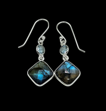 Load image into Gallery viewer, Labradorite &amp; Blue Topz Earrings, Sterling Silver, Mystical Magical Gemstone, Double Drops - GemzAustralia 