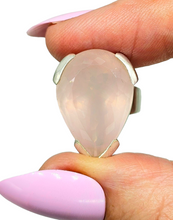 Load image into Gallery viewer, Rose Quartz Ring, Size 6.75, Sterling Silver, Pear Shape, 20 Carats, Love Stone, Unconditional Love, Pink Gem