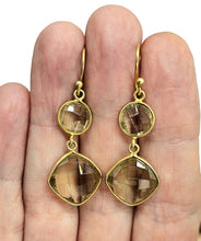 Load image into Gallery viewer, Lemon Quartz Earrings, Gold Plated Sterling Silver, Double Drops, Joyful Gemstone, Confidence Stone, High Vibrational Stone