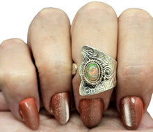 Load image into Gallery viewer, Ethiopian Opal Ring, Size 6 Adjustable, Sterling Silver, October Birthstone, Aura Stone, Psychic Gemstone, Oxidized engraving, Bohemian