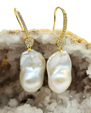 Load image into Gallery viewer, Luxurious Flameball Baroque Pearl Earrings, Gold Plated Sterling Silver, June Birthstone, Natural Irregular, Bridal Jewellery - GemzAustralia 