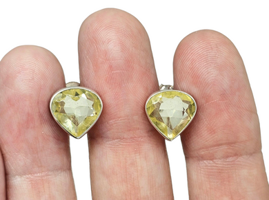 Lemon Quartz Studs, 6.4 carats, Pear Shaped, Sterling Silver, Bezel Set, Joy Gemstone, Confidence Stone, High Vibrational Stone - GemzAustralia 