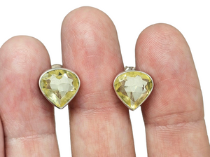 Lemon Quartz Studs, 6.4 carats, Pear Shaped, Sterling Silver, Bezel Set, Joy Gemstone, Confidence Stone, High Vibrational Stone - GemzAustralia 