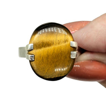 Load image into Gallery viewer, Oval Tiger's Eye Ring, Size 13, Sterling Silver, Kundalini Awakening, Courage Gemstone, Protection Amulet, Leo Zodiac