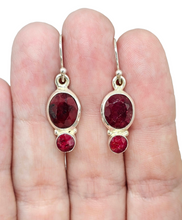 Load image into Gallery viewer, Genuine Ruby Earrings, July Birthstone, 40th Anniversary, Sterling Silver, Double Drops, Courage Gem, Passion Stone - GemzAustralia 
