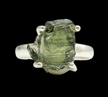 Load image into Gallery viewer, Raw Moldavite Ring, Size 7, Sterling Silver, Meteorite Stone, Forest green / Olive green Gem, Holy Grail Stone