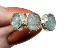 Load image into Gallery viewer, Three Stone Aquamarine Ring, Size 7, Sterling Silver, March Birthstone, Pale Blue Crystal, 6 Carats