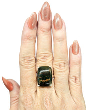 Load image into Gallery viewer, Bloodstone Ring, Size 7, Sterling Silver, Rectangle Shaped, Green Chalcedony with bright red Splatters, Heliotrope Gemstone