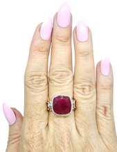 Load image into Gallery viewer, Cushion cut Ruby Ring, Size 9, 40th Anniversary Stone, 12 carats, Sterling Silver, July Birthstone, Energy Stone