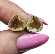Load image into Gallery viewer, Lemon Quartz Studs, 6.4 carats, Pear Shaped, Sterling Silver, Bezel Set, Joy Gemstone, Confidence Stone, High Vibrational Stone - GemzAustralia 