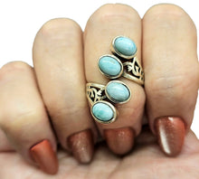 Load image into Gallery viewer, Larimar Wrap Around Ring, Size 7 Sterling Silver, Dolphin Stone, Stone of Atlantis, 4 Stone Rng, Coastal Luxury, Bohemian Vibes