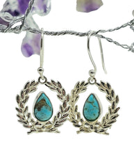 Load image into Gallery viewer, Turquoise Garland Earrings, Sterling Silver, December Birthstone, Pear Shaped, Bezel Set, Protection Stone - GemzAustralia 