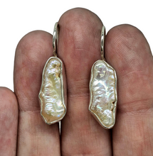Load image into Gallery viewer, Biwa Pearl Earrings, Sterling Silver, June Birthstone, Highly Lustrous Pearls, Freshwater Pearl, Irregular Pearls