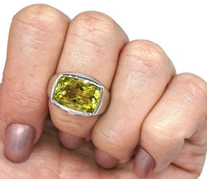 Lemon Quartz Ring, rectangle shaped, Size 7.75, Solid Bezel Setting - GemzAustralia 