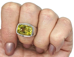 Lemon Quartz Ring, rectangle shaped, Size 7.75, Solid Bezel Setting - GemzAustralia 