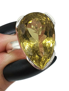 Lemon Quartz Ring, Size 8, Sterling Silver, Pear Faceted, Prong Set - GemzAustralia 