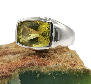 Lemon Quartz Ring, rectangle shaped, Size 7.75, Solid Bezel Setting - GemzAustralia 