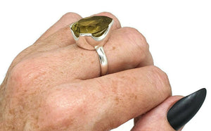 Lemon Quartz Ring, Size 8, Sterling Silver, Pear Faceted, Prong Set - GemzAustralia 