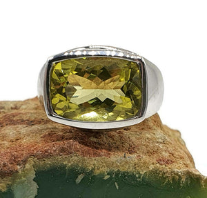 Lemon Quartz Ring, rectangle shaped, Size 7.75, Solid Bezel Setting - GemzAustralia 