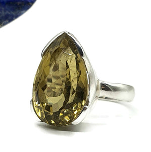 Lemon Quartz Ring, Size 8, Sterling Silver, Pear Faceted, Prong Set - GemzAustralia 