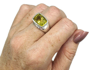 Lemon Quartz Ring, rectangle shaped, Size 7.75, Solid Bezel Setting - GemzAustralia 